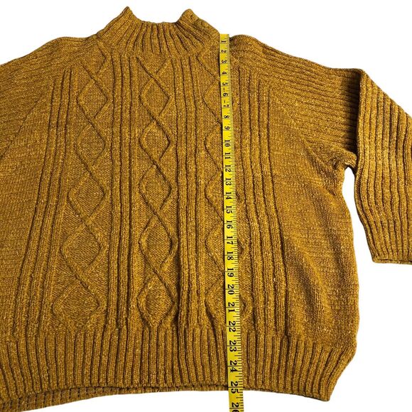 Vintage Bugia Sweater L Yellow Fisherman Cable Knit Wool Blend Mock Neck Italy - Picture 12 of 16
